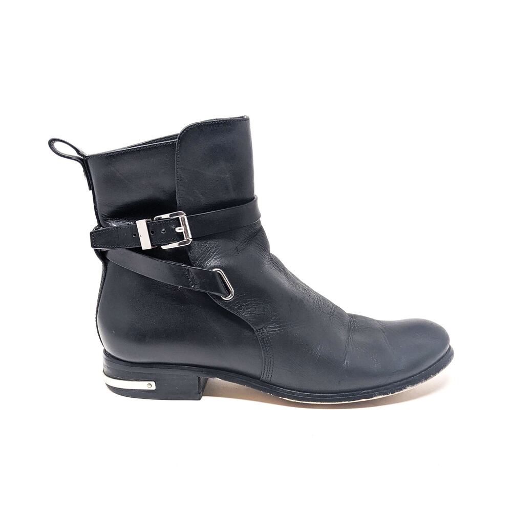 Michael Kors Shoes Womens 8 Leather Boots Black Buckle Ankle Booties Moto - Picture 2 of 9